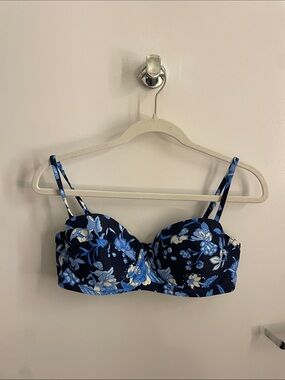 J. Crew Navy Floral Underwire Bikini Top with Light Blue and Cream Flowers